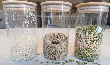 Jars with hidden clues for escape room - search in flour or rice for keys