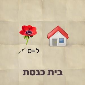 חידת תמונה עם פרח כלנית שבו מוחלפת האות ל באות ס ולצידו בית הפתרון הוא בית כנסת