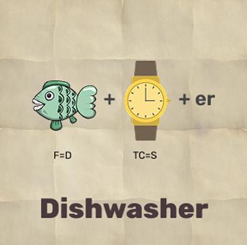 Image riddle with a medal where a letter is substituted. Solution: dishwasher
