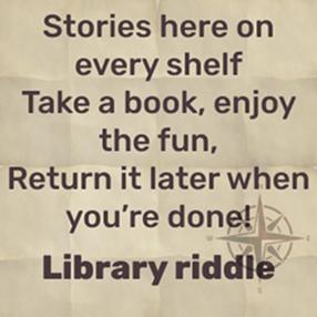 stories here on every shelf, come and take just remember to return on time – library!