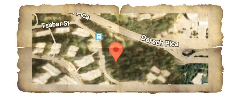 מפה של Google Maps עם סימון מיקום המטמון - חידה אחרונה בחפש את המטמון בשכונה